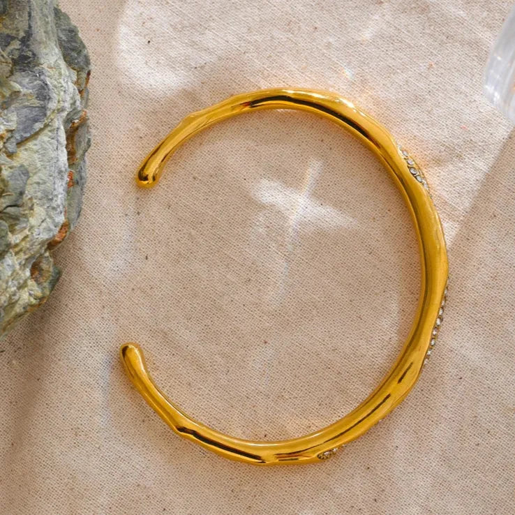 62mm CZ Open Cuff Bracelet – 18K Real Gold Plated Stainless Steel Waterproof Bracaelet