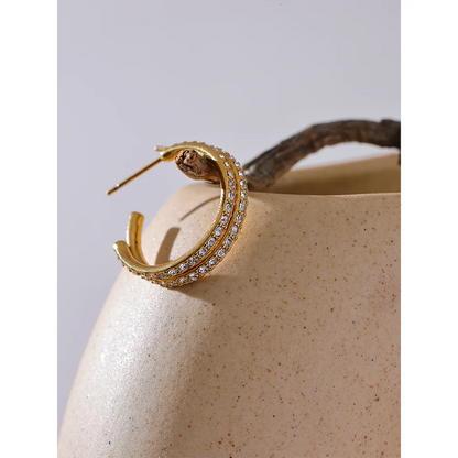 High Quality Shiny Inlaid Cubic Zirconia Stainless Steel Fashion Earrings Waterproof Jewelry