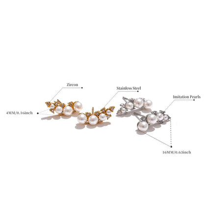 Tarnish-Free Gold Stud Earrings with Pearls & Cubic Zirconia – Elegant Jewelry