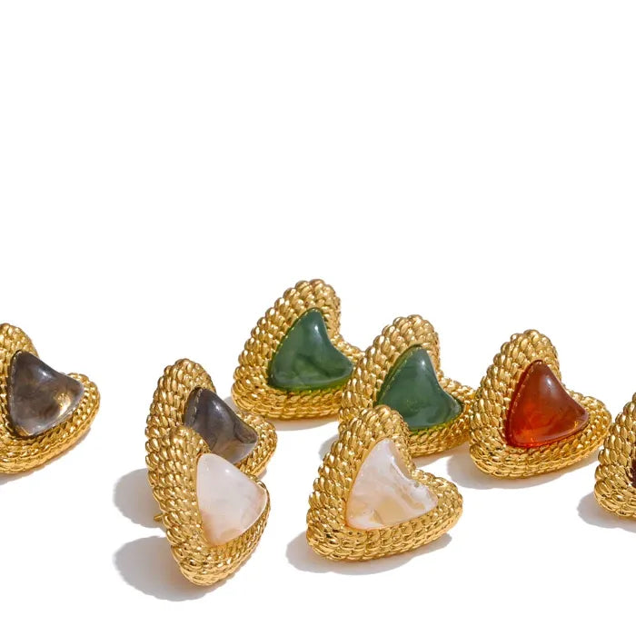 Stainless Steel Resin Heart Love Golden Stud Earrings Daily Wear Trendy Jewelry