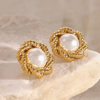 Uworld Exquisite Pearl Flower Fried Dough Twists Edge Earrings Lady Jewelry Gifts to Her Party Festival Jewelry