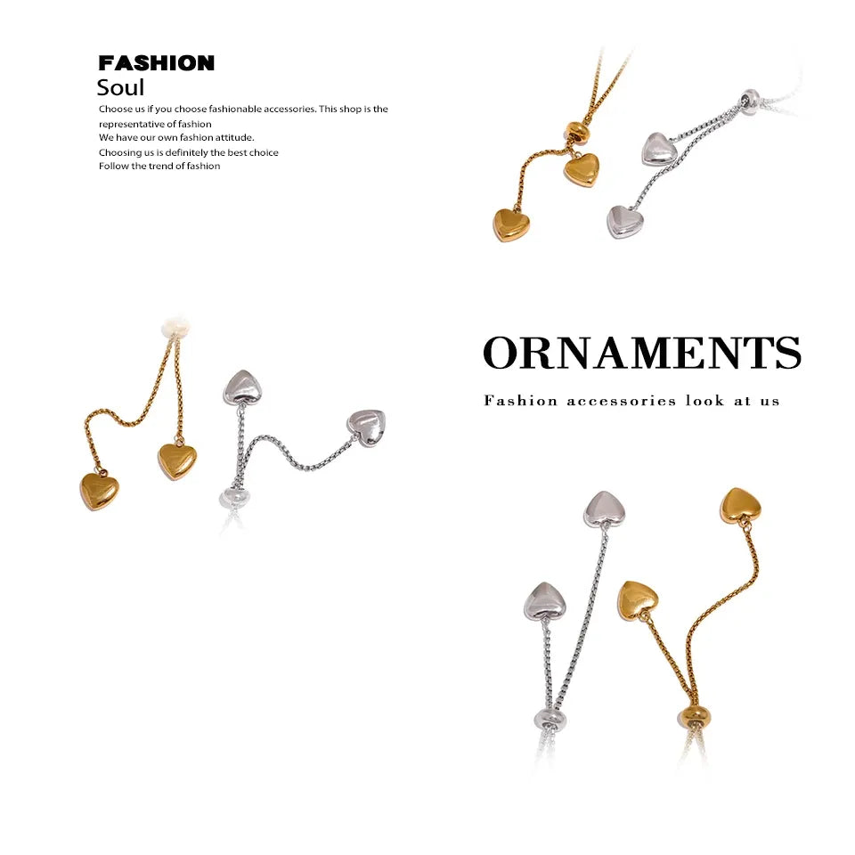 Gold Plated Heart Necklace with Pull-Out Long Pendant – Trendy Jewelry