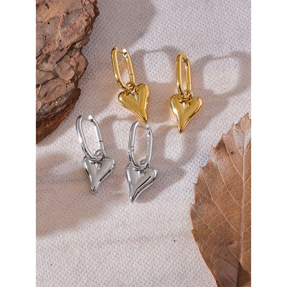 316L Stainless Steel Heart Love Drop Hoop Earrings Water Resistant Sleek Stainless Metal Popular Jewelry