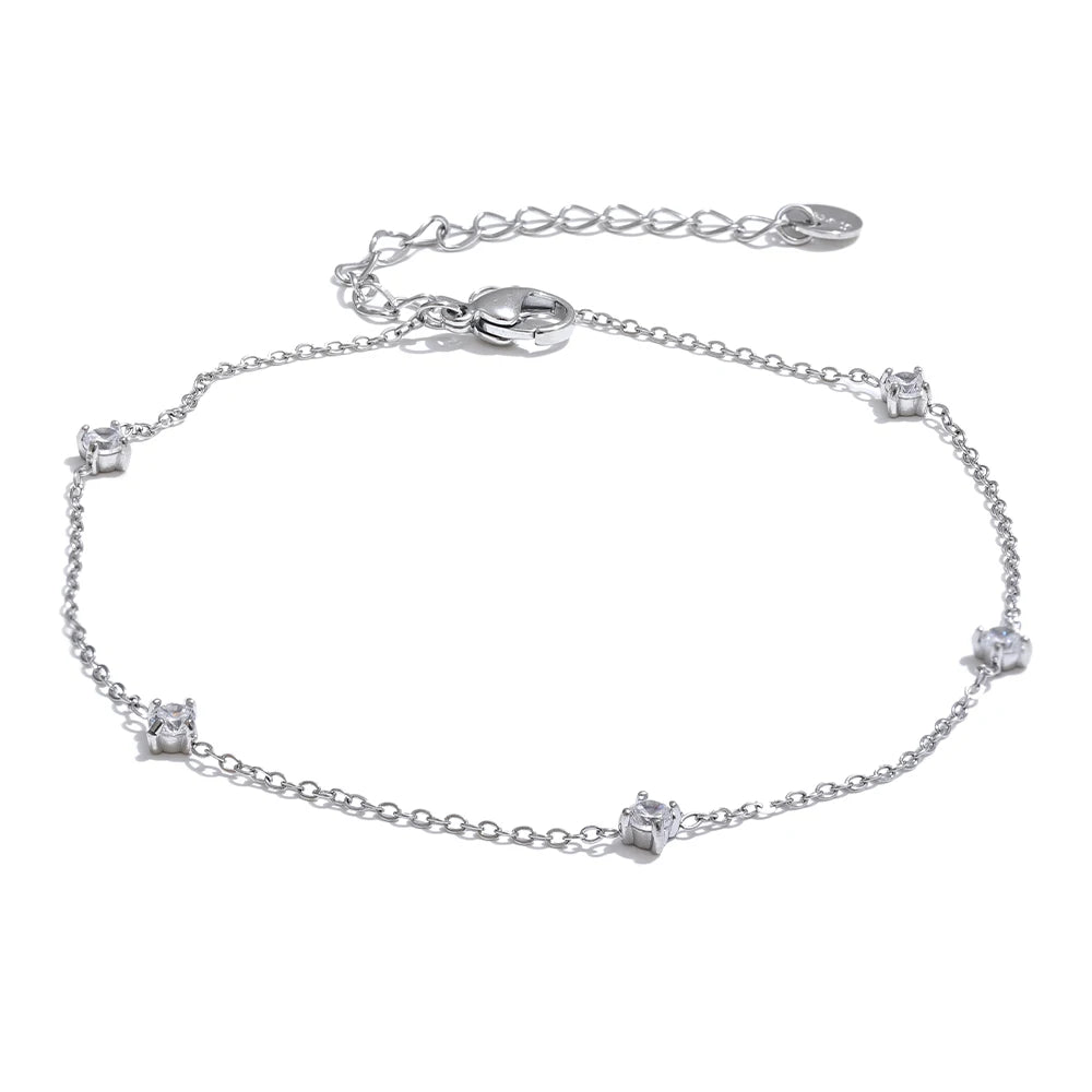 Cubic Zirconia Jewelry Set – Stainless Steel Necklace - Bracelet & Anklet