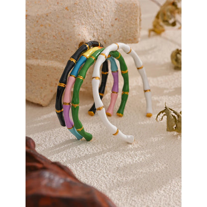 Colorful Enamel Bamboo Cuff – Gold Plated Stainless Steel