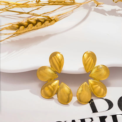 Elegant Geometric Flower Stainless Steel Earrings for Women Smooth Gold Plated Exquisite Jewelry