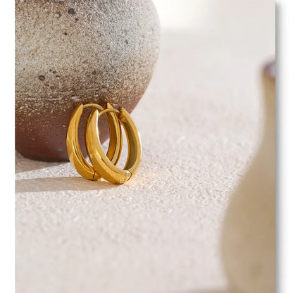 316L Stainless Steel Geometric U-Shape Hoop Earrings 18K Gold PVD Plated Popular Waterproof Jewelry