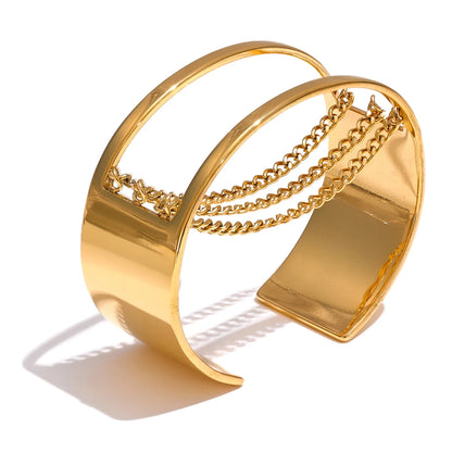 Adjustable Hollow Wide Cuff Bracelet – 18K Gold Plated Stainless Steel