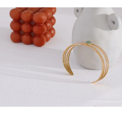 Boho Green Stone Open Bangle – Gold Plated Stainless Steel & Waterproof