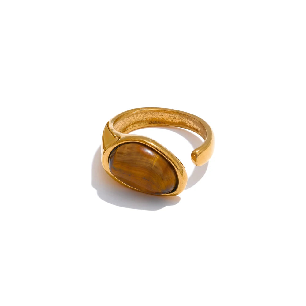 Luxe Jewels Tarnish-Free Ring with Natural Shell Stone - 18K PVD Gold Plated