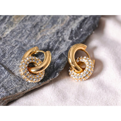 Cubic Zirconia Round Stainless Steel 18K Gold Color Huggie Hoop Earrings High Quality Jewelry