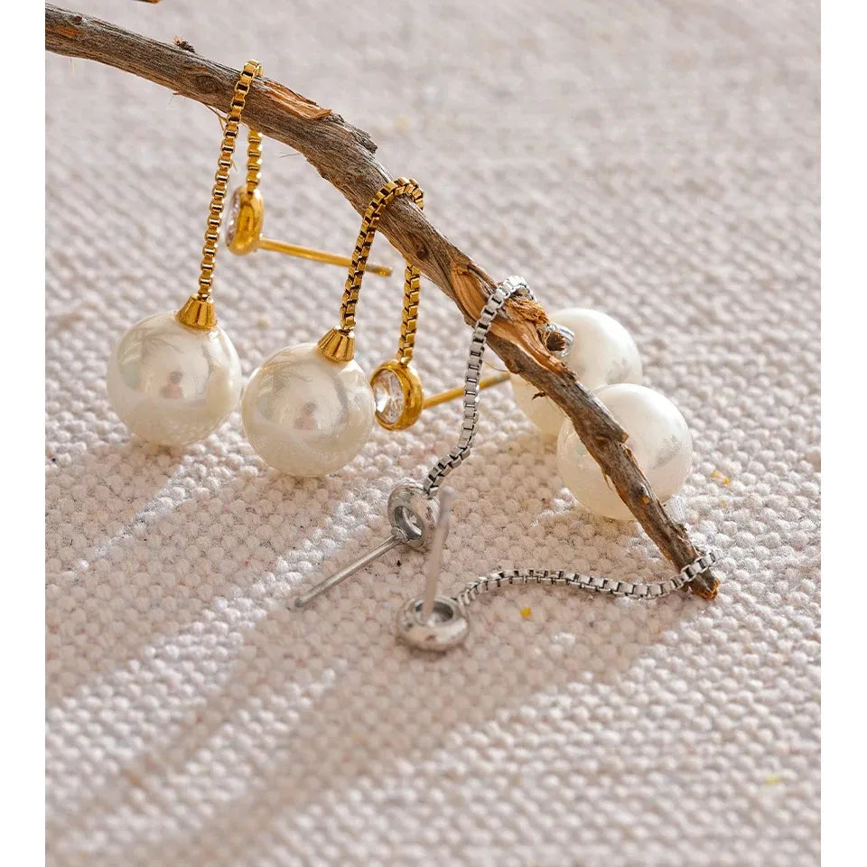 Long Imitation Pearl Dangle Earrings – Gold Plated