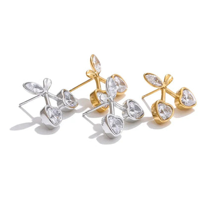 Cute Shiny Cherry Stud Earrings Waterproof Chic Daily Jewelry for Women Stainless Steel PVD Plated Trendy Accessory