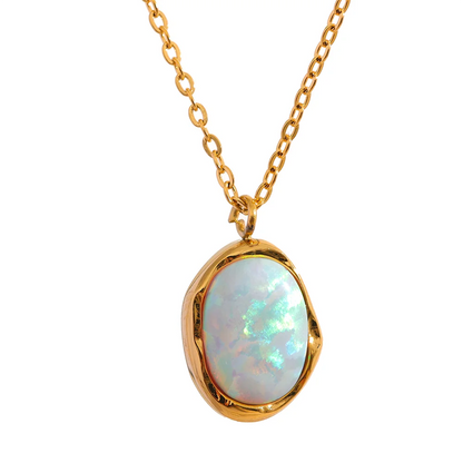 Dainty Opal Stone Necklace – 18K Gold Chain