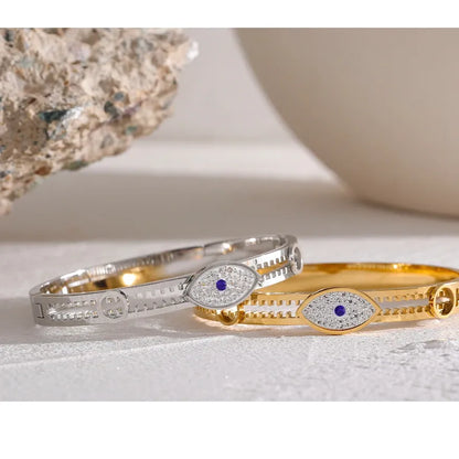 Evil Eye Zircon Bangle – 18K Gold Stainless Steel Waterproof