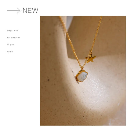 Natural Shell Starfish Pendant Necklace – Gold Plated