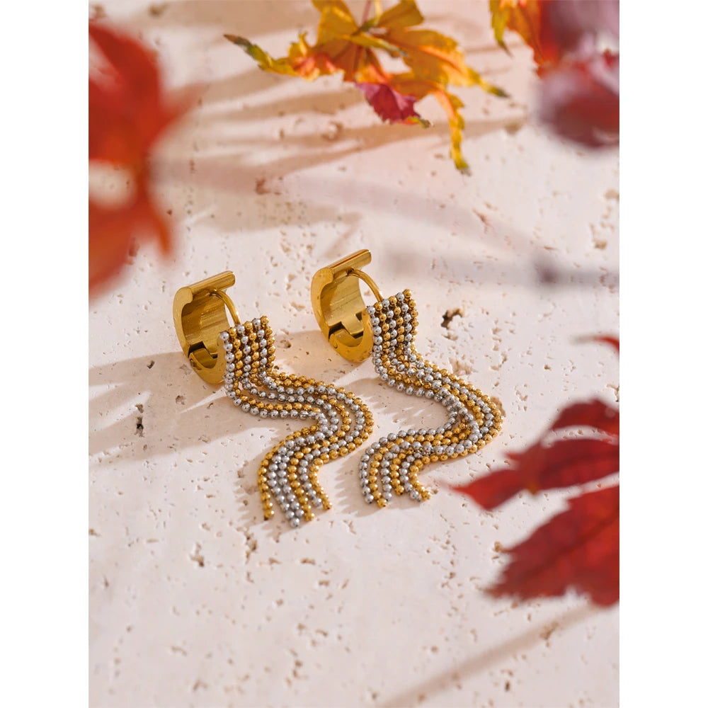 Stainless Steel Tassel Long Chain Drop Dangle Earrings Trendy Waterproof Jewelry