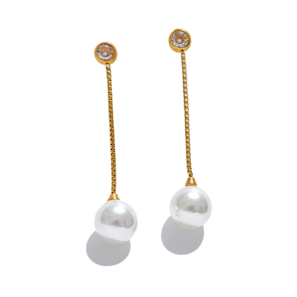 Long Imitation Pearl Dangle Earrings – Gold Plated