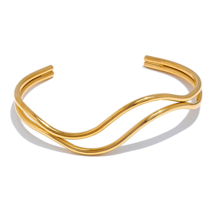 Double Layer Hollow Cuff – Adjustable Gold Plated Stainless Steel Bracelet