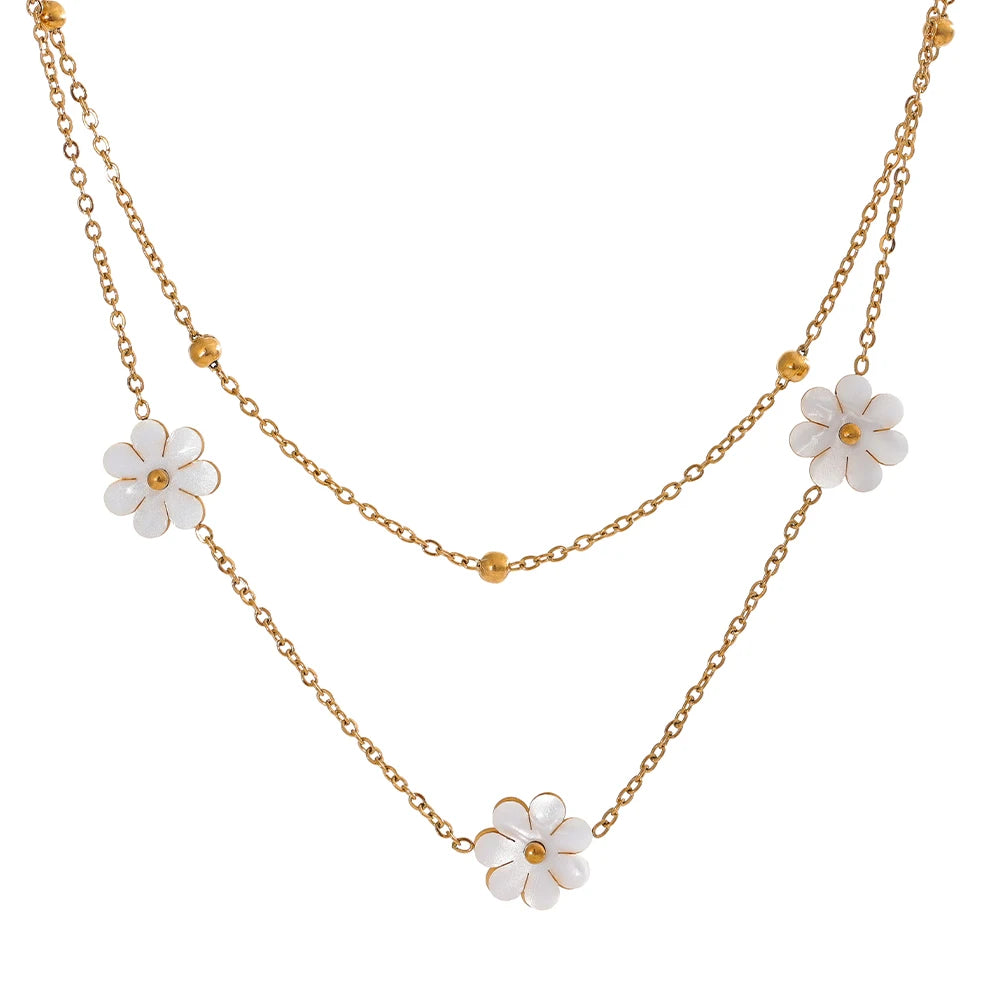 Double Layer Shell Flower Necklace & Anklet – Gold-Plated Plant Charm Jewelry