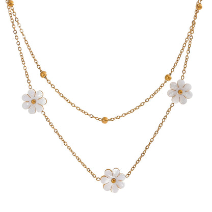 Double Layer Shell Flower Necklace & Anklet – Gold-Plated Plant Charm Jewelry