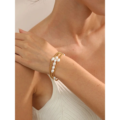 Freshwater Pearl & Bead Bracelet – Gold Plated Stainless Steel, Handmade