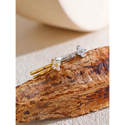 Luxe Jewels Stainless Steel Zirconia Flower Adjustable Ring – PVD Gold Plated Jewelry