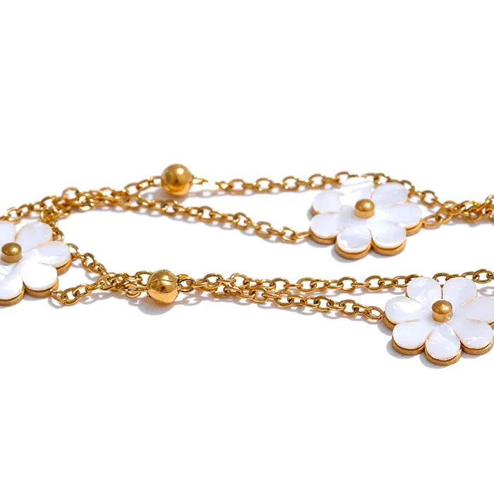 Double Layer Shell Flower Necklace & Anklet – Gold-Plated Plant Charm Jewelry