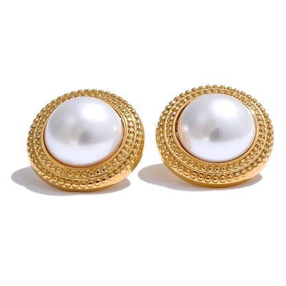 Korean Imitation Pearls Round Stud Earrings Hypoallergenic Elegant Classic Daily Fashion Gold & Platinum PVD Plated Jewelry