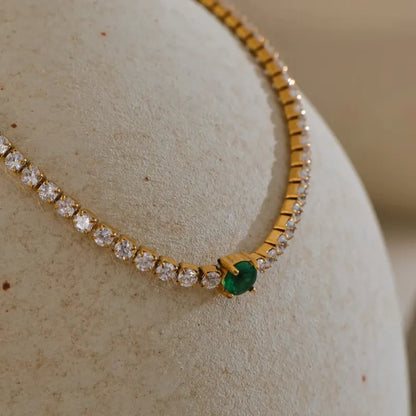 2MM Cubic Zirconia Charm Bracelet – 18K Gold Plated Stainless Steel