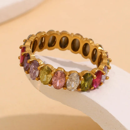 Luxe Jewels Zircon Oval Crystal Band Women’s Ring – 18K Gold Plated Tarnish-Free