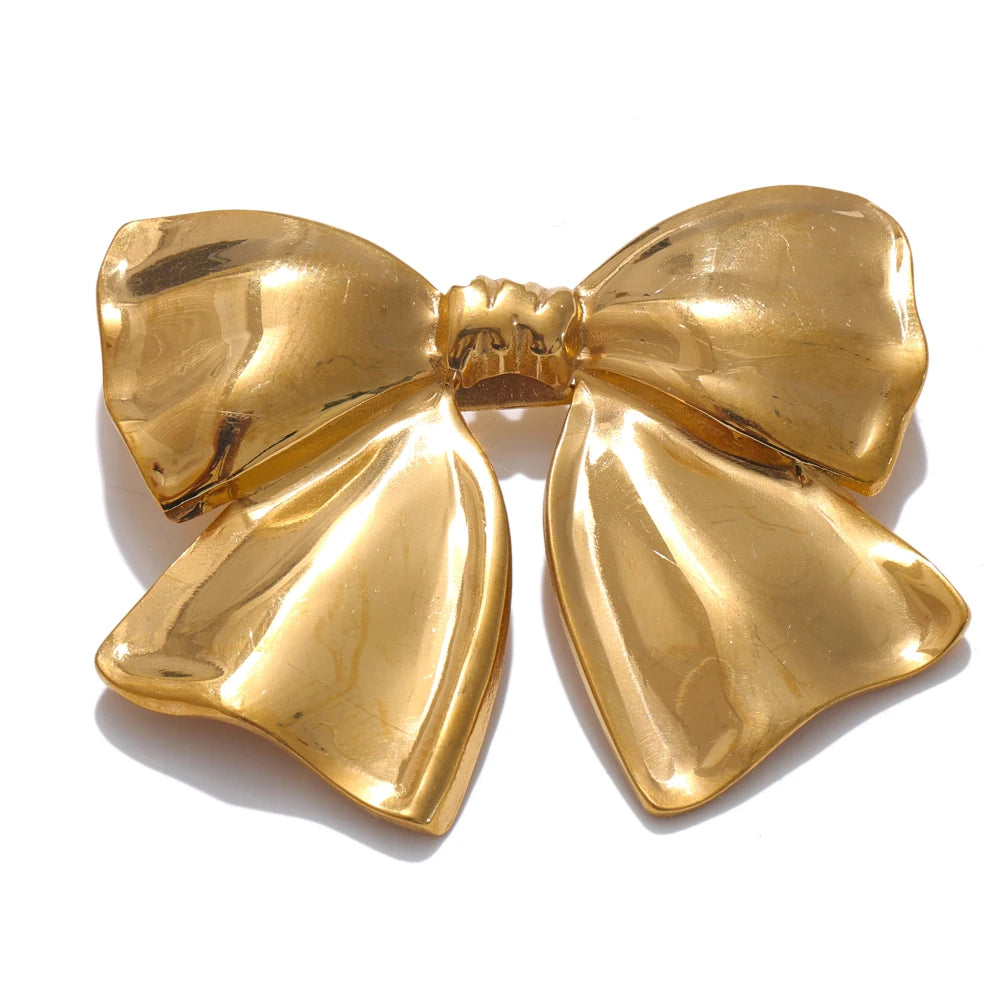 Bow Knot Metal Brooch – 18K PVD Gold Plated Stainless Steel Pin
