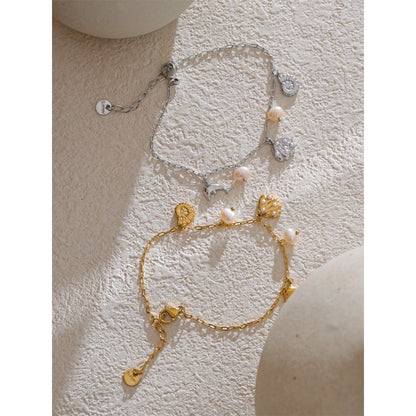 Ocean Charm Pearl Anklet – Shell Dolphin & Conch Design