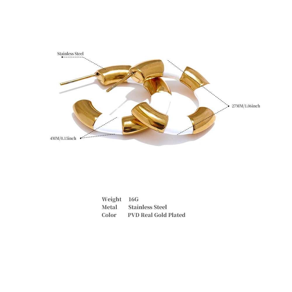 Multi Color Enamel Stainless Steel C-Shape Geometric Unique Earrings Waterproof Classic Stylish Jewelry