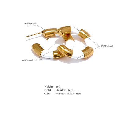 Multi Color Enamel Stainless Steel C-Shape Geometric Unique Earrings Waterproof Classic Stylish Jewelry