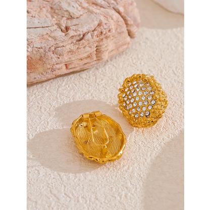 Large Push Back Cubic Zirconia Earrings - Hypoallergenic 18k Gold Colour Stainless Steel Jewelry for Women