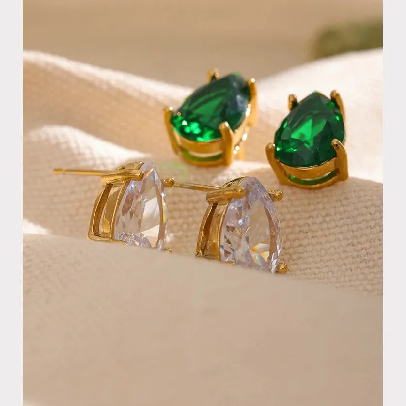 Water Drop CZ Stud Earrings – 18K PVD Gold Plated Tarnish Free Jewelry