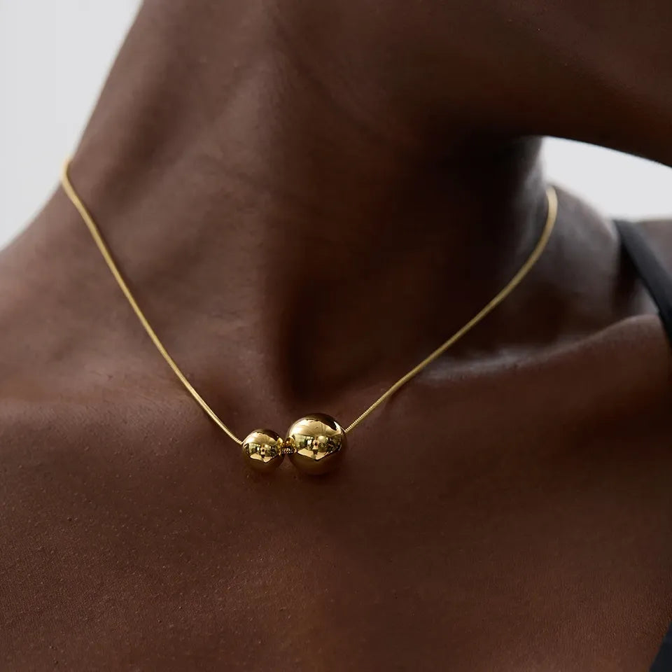 Gold Ball Beads Pendant Necklace – Stainless Steel Trendy Jewelry