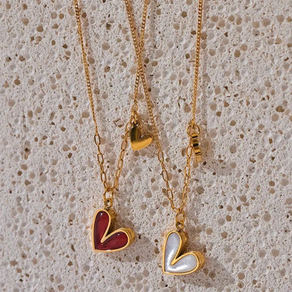 Red Enamel Heart Shell Pendant – Gold Stainless Steel Necklace