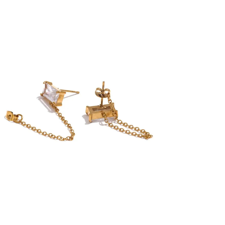 Tarnish-Free Gold Plated Drop Earrings – Shiny Cubic Zirconia Gemstones