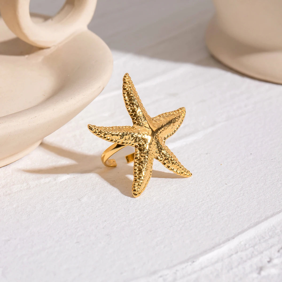 18K Gold Plated Starfish Ring in Gold Color Summer Beach Adjustable Ring