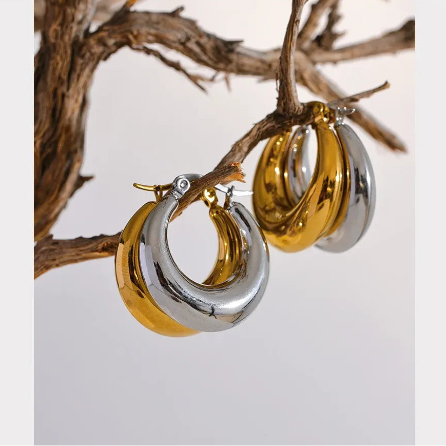 Stainless Steel Geometric Hoop Earrings Jewelry for Women - 18K Earrings Gold Plated