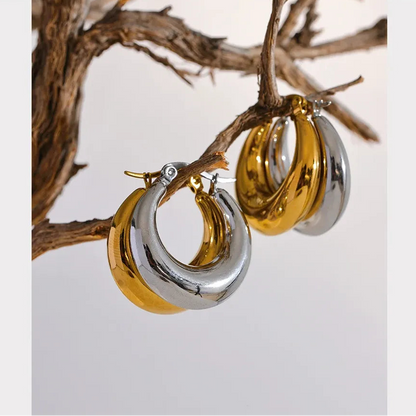 Stainless Steel Geometric Hoop Earrings Jewelry for Women - 18K Earrings Gold Plated