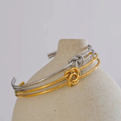 Knot Cuff Bracelet – Gold-Plated Stainless Steel Open Bangle