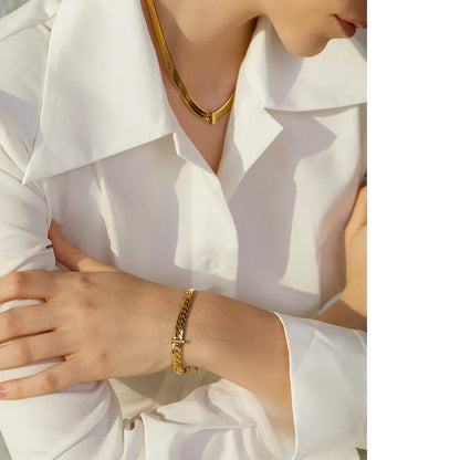 Stainless Steel Waterproof 18K Gold Cuban Zircon Bracelet