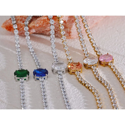 Luxury Tennis Zirconia Bracelet – Gold Plated Stainless Steel, Waterproof