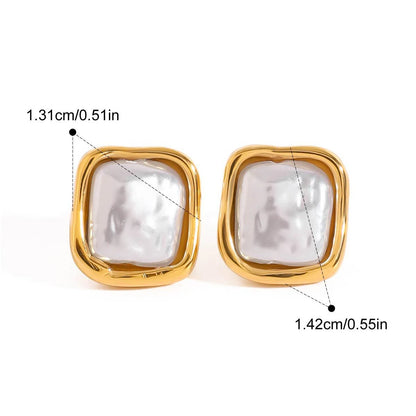 Elegant Square Pearl Earrings Stainless Steel 18K PVD Plated Waterproof 2025