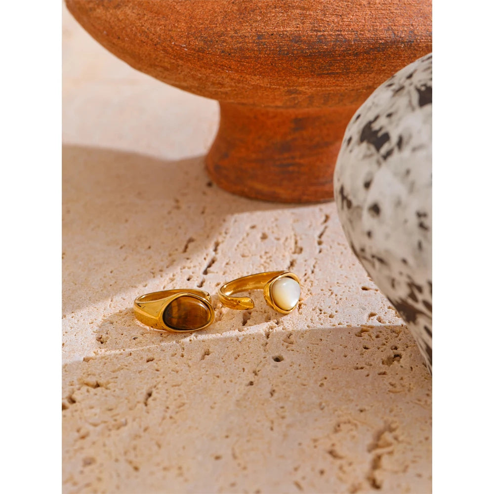 Luxe Jewels Tarnish-Free Ring with Natural Shell Stone - 18K PVD Gold Plated