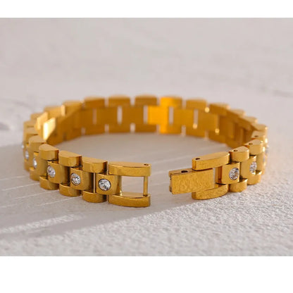 18cm Pearl / Cuban Zirconia Bracelet – 18K Gold Plated Stainless Steel Waterproof Jewellery