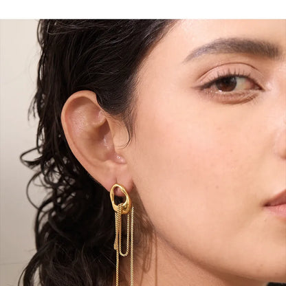 316L Stainless Steel Geometric Tassel Chain Drop Dangle Earrings for Women - Popular Waterproof Jewelry